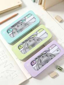 Set Penggaris Mini Multifungsi 7 Buah, Set Alat Geometri Matematika, Termasuk Kompas, Penggaris Segitiga, dan Aksesoris Logam, Perlengkapan Alat Tulis Sekolah - A - View 3