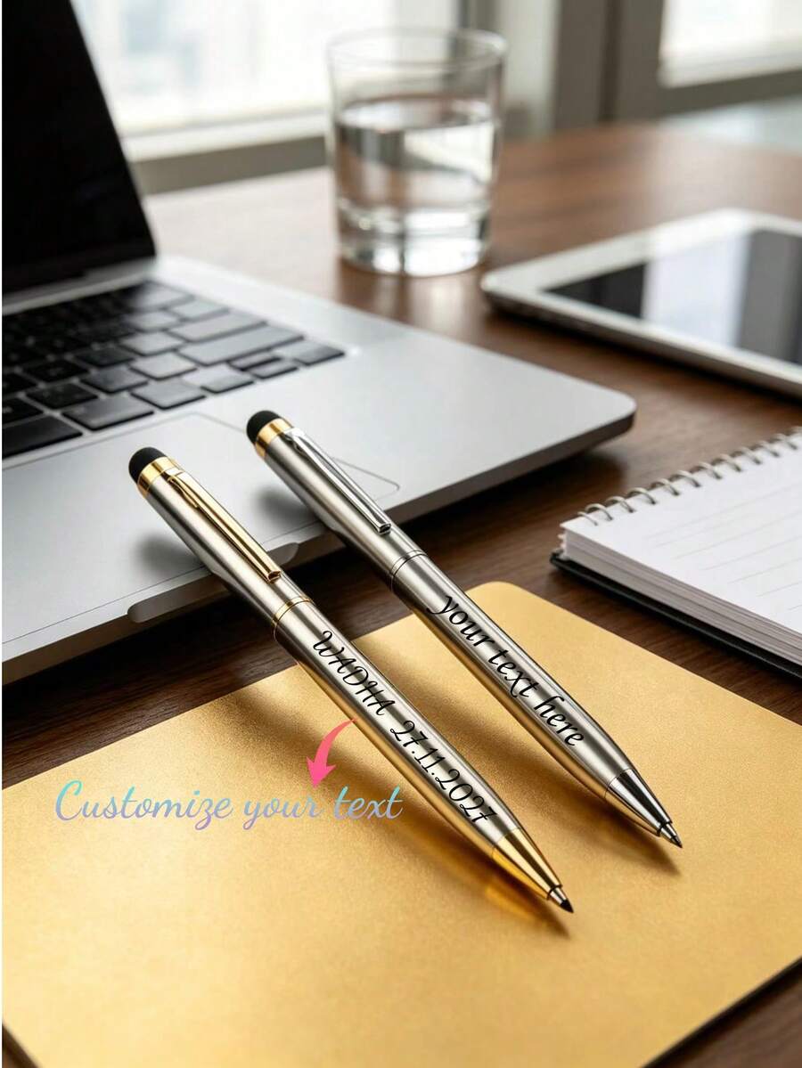 Custom Text Logo Metal Stylus Pen For Phone Tablet Touchscreen Capacitive Stylus Pen Handwriting Pen Rotating Ballpoint Pen 1.0mm Black Ink Gift Pen For Couples, Husbands/Wives, Colleagues, Friends, Elders, Students, Classmates, Teachers - Multicolor - View 1