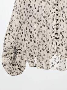 Liorin Autumn New Fashion Minimalist Versatile Long Sleeve Tie-Front Polka Dot Blouse - Polka Dots - View 8