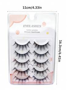 5 Pairs Wispy Fluffy Volume Strip False Eyelashes Black Synthetic Fiber Natural Dense Soft Band Lashes For Daily Party Eye Makeup - View 4