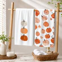 2/4/6pcs Autumn Pumpkin Print Kitchen Towels, Watercolor Hand-Painted Style, Orange Pumpkin Flat Pattern, Soft And Easy To Clean, Autumn Home Gift, Kitchen Accessories, Suitable For Autumn Kitchen Decor, Holiday Home Arrangement, Baking, Cooking - Multicolor - View 5