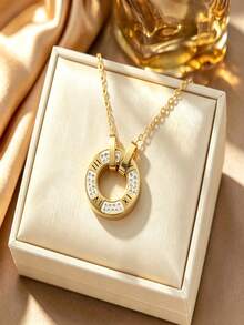 1pc Gold-Colored Stainless Steel Accessory, Cubic Zirconia Decorated With Roman Numerals, Creative And Fashionable, Unique French And Korean Style, Versatile For Gift Giving, Suitable For Women And Couples,Great For Daily Wear, Street Parties, And Festivals - Gold - View 3
