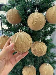 9pcs Red Flocked Christmas Decorations - Christmas Tree Hanging Ornaments With Gold Ribbon - Exquisite Home Decor And Party Christmas Decorations Christmas Decor Christmas Decorations Christmas Decor - Multicolor - View 4