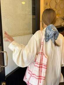 韓系小眾設計 Ins 多巴胺風百搭通勤戶外日常購物女款時尚新款小眾美學條紋腋下單肩大容量托特包 - 彩色 - 查看 4