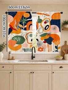 2Pcs Abstract Geometric Art Curtains, Modern Style Color Block Asymmetrical Line Print Pattern, Semi-Sheer Rod Pocket Curtains, Suitable For Living Room And Bedroom, Rod Not Included - Multicolor - View 18
