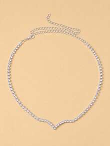 1pc Women's Elegant V-Shaped Rhinestone Tennis Necklace, Adjustable Collarbone Chain, Suitable For Glamorous Bridal, Evening Party, Ball, Formal Occasions - Rhinestones - View 10