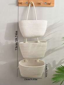 1pc 2/3Tier Woven Hanging Storage Basket – Detachable Decorative Organizer For Living Room, Bathroom, And Bedroom; Over-The-Door Hanging Basket With Multiple Compartments - Bathroom Storage Hanging Bag - View 15
