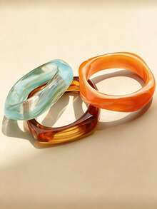3pcs/1pc Y2k Exaggerated Geometric Bracelet Set, Versatile Jewelry Accessory For Daily Wear, Party, Vacation, Boho Style Geometric Pattern Elements - Twisted Shape (Translucent Brown + Peacock Blue + Orange) - View 8