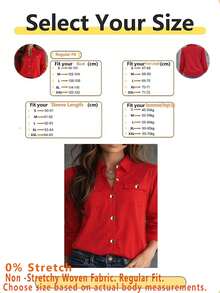 New Arrival All Season Fashion Women's Long Sleeve Button-Up Shirt With Faux Pockets Red - Red - View 5