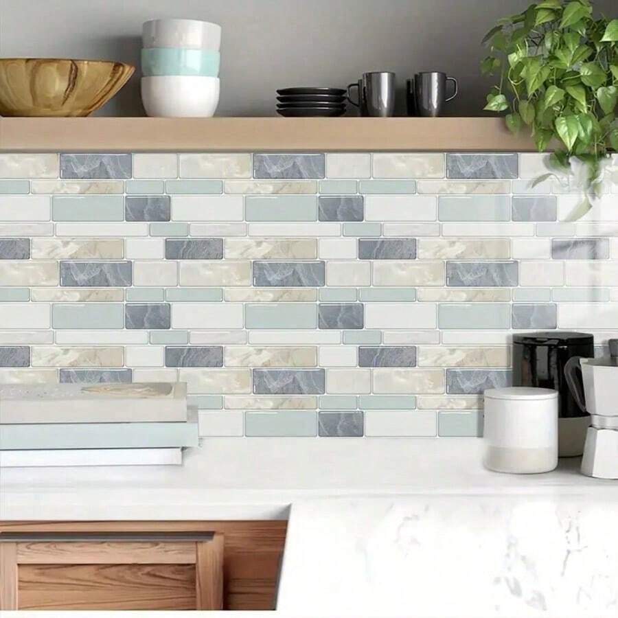 Self-Adhesive Decorative Kitchen Stickers, 2D Flat Mixed Color Asymmetrical Tile Pattern Wall Decals, Tile Stickers, Wall Decor Stickers, Tile Decorative Stickers, Suitable For Home Decor, Bathroom Decor, Bedroom Decor, Etc.