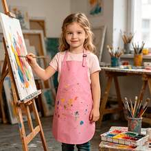 6pcs Customizable Kids Chef Apron & Hat Set, With Pockets, Adjustable Neck Strap, Personalized Logo & Pattern Printing, Suitable For Boys & Girls Baking, Cooking Role Play, Kindergarten Cooking Scene Anti-Dirt Apron - Multicolor - View 4