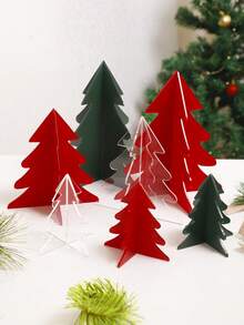 1pc Christmas Decorations Red Green Clear Christmas Tree Tabletop Ornaments, Modern 3D Layered Tree Shape, Mixed Size Standing Display, Festive Centerpiece For Mantel Shelf Desk Window Christmas Party Winter Home Decor - Style 2 - View 8