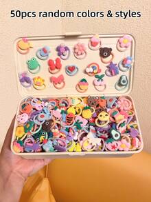 Random 10/20/30/40/50pcs/Set Girls Cartoon Animal, Rainbow, Cloud, Bow, Flower, Watermelon Cute Princess Small Elastic Hair Ties, Hair Accessories For Daily Use - Multicolor - View 9