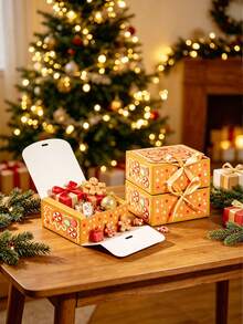 5PCS Christmas Gingerbread Man Flip Top Gift Boxes (With Bows), Size 4.53*4.53*1.97 Inches, For Candy, Jewelry Small Gifts Christmas Paper Packaging Boxes And Holiday Gift Packaging - View 6