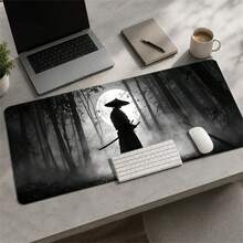 1 Swordsman Large Gaming Mouse Pad, Black Silhouette Extended Desk Mat, Office Desk Accessory Non-Slip Stitched Edge Computer Pad, Rubber Base Laptop Keyboard Pad, Durable Spill-Proof For Home Office Gaming - View 3