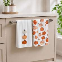 2/4/6pcs Autumn Pumpkin Print Kitchen Towels, Watercolor Hand-Painted Style, Orange Pumpkin Flat Pattern, Soft And Easy To Clean, Autumn Home Gift, Kitchen Accessories, Suitable For Autumn Kitchen Decor, Holiday Home Arrangement, Baking, Cooking - Multicolor - View 2