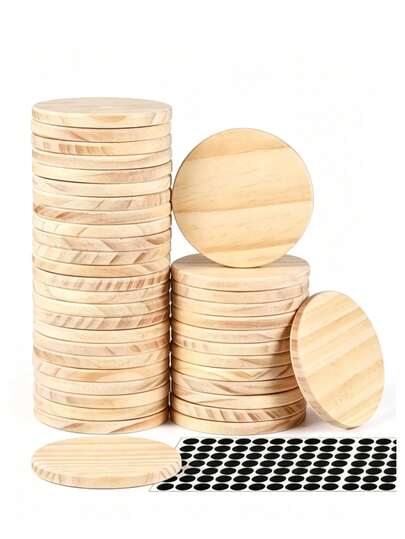 10pcs 4-Inch Round Wooden Coasters With Non-Slip Silicone Base, Suitable For DIY Crafts, Painting And Carving - Perfect For Home Decor