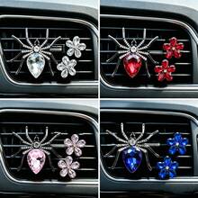 3pcs/Set Rhinestone Crystal Large Spider Car Air Vent Aromatherapy Clip Crystal Five-Petal Flower Car Air Conditioner Vent Fragrance Creative Interior Decoration - Spider Five-petal Flower - View 12