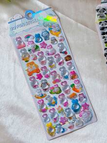 1/4pcs Cartoon 3D Embossed Stickers Colorful Crystal Animal Rabbit Elephant Panda Holographic Shiny Decals For Girls Children Phone Case Decoration - Multicolor - View 13