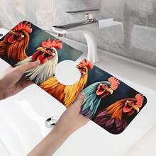 1pc Sink Faucet Absorbent Mat, Colorful Rooster Pattern Drainage Mat, Suitable For Kitchen, Bathroom Sink, Countertop, Drainage Mat, Diatomaceous Earth Material, Trimmable, Quick-Dry Mat - Multicolor - View 6