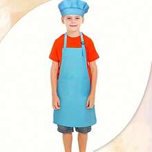 6pcs Customizable Kids Chef Apron & Hat Set, With Pockets, Adjustable Neck Strap, Personalized Logo & Pattern Printing, Suitable For Boys & Girls Baking, Cooking Role Play, Kindergarten Cooking Scene Anti-Dirt Apron - Multicolor - View 6
