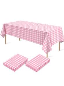 Pink Plaid Rectangular Tablecloth, Pink And White Checkered, Suitable For Parties, Outdoor Picnics, Birthdays, Weddings - Pink Plaid - View 8