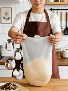 1pc Large Capacity Heat-Resistant Reusable Heavy Duty Silicone Dough Kneading Bag, Minimalist Solid Color Semi-Transparent Bag-Shaped Non-Stick Inner Wall Design For Easy Kneading Of Various Doughs, Baking Tool Suitable For Home Kitchen, Restaurant Baking, Bread, Pizza, Pasta Making, Baking Enthusiasts, Holiday Home Cooking - White - View 2