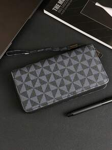 HOVI'S Men's 2-Piece Checkered Credit Card Holder Set - Textured Faux Leather Zipper Clutch Wallet With Wrist Strap & Phone Storage + Organizer Card Holder - Black - View 3