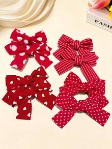8pcs Girls Cute Red Polka Dot Striped Bow Hair Accessories, Bun, Side Braid, Loose Hair Clips For School, Birthday Party, Back To School (Random Color) - Red - View 10