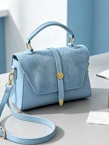 Tas jinjing dengan penutup berbahan suede dan PU, bentuk persegi yang kokoh, tahan terhadap pelunakan dan deformasi, ruang interior dapat menyimpan ponsel, lipstik, bedak, earphone, dan barang-barang kecil lainnya untuk bepergian, cocok untuk bekerja, bepergian, berbelanja, kencan, dan kegiatan sehari-hari. - Biru - View 7