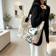 1pc Snoopy Comic Print Canvas Tote Bag, Large Capacity Shoulder Bag, Casual Daily Commute School Handbag, Perfect Gift For Birthday Valentine's Day Back To School Graduation - E - View 5