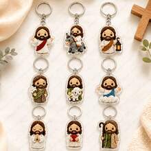 10Pcs Crochet Style Jesus Blessing Keychain (2D Flat Random Design) Cute Christian Theme Acrylic Pendant Knit Effect Faith Backpack Charm Party Gift Blessing Birthday Holiday Present - View 8