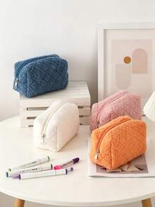 1pc Japanese Minimalist Soft Makeup Storage Bag, Solid Color Soft Fabric Cosmetic Bag Set, Casual Style Suitable For All Seasons, Women's Daily Travel Bathroom Toiletry Storage Bag, Home And Outdoor Universal - Multicolor - View 4