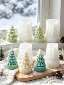 1pc 3D Christmas Tree Shaped Silicone Mold, Handmade Aromatherapy Candle Home Decor, Christmas Holiday DIY Craft Tool - White - View 3