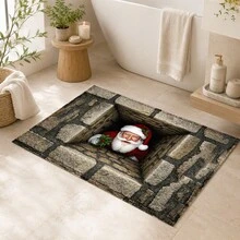 1pc, Santa Claus Pattern Printed Faux Cashmere Kitchen Mat, Christmas, Can Be Used As Christmas Gift, Christmas Decoration, Absorbent Kitchen Floor Mat, Kitchen Carpet, Long Runner Mat, Sink Front Mat, Suitable For Kitchen, Bathroom, Entryway, Hallway, Laundry Room And Home Decor - Multicolor - View 9