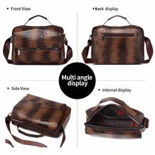 HOVI'S Men's Vintage Crocodile Embossed Crossbody Bag, Large Capacity Shoulder Bag With Multiple Pockets And Zipper Closure, Suitable For Travel, School And Daily Use - Brown - View 4