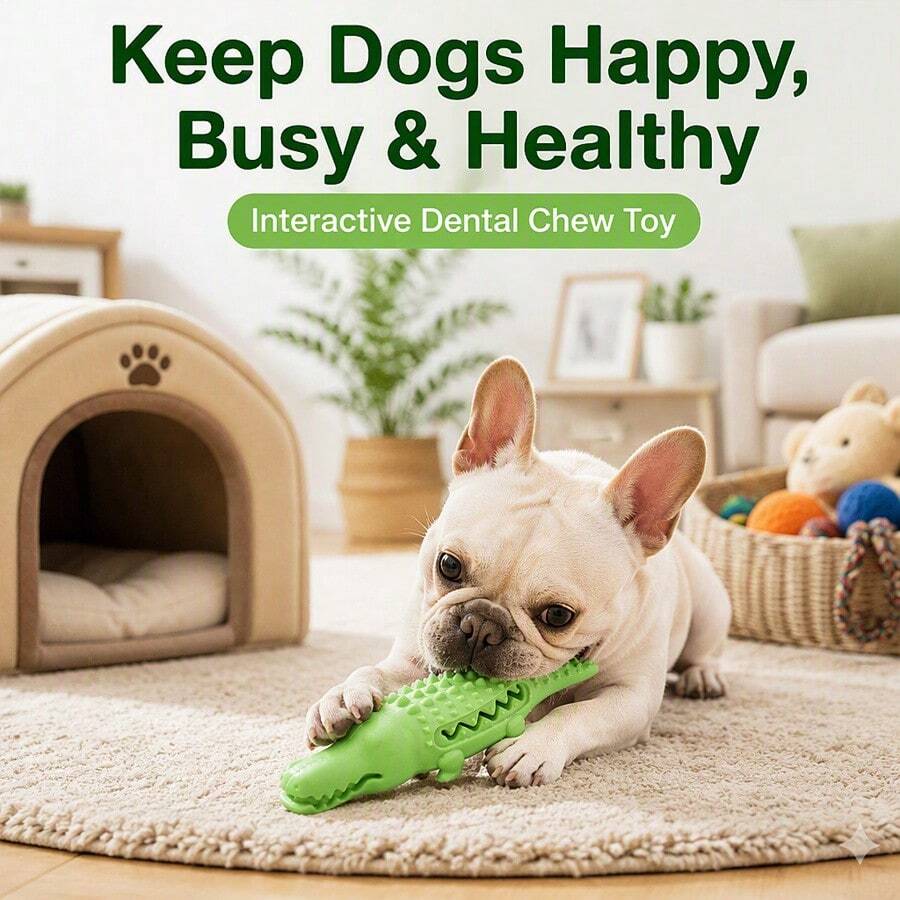 Durable Dog Dental Chew Toy, TPR Crocodile Interactive Toy For Medium Dogs, Puppy Teething Toy, Boredom Relief Chew Toy - Multicolor - View 1