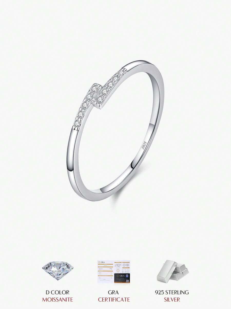 MODIAN D Color Moissanite Stackable Ring 925 Sterling Silver Parallel Bar Lab Diamond Delicate Finger Rings For Women Jewelry - Silver - View 1