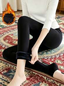 1 Pair Women's 200g Solid Color Ankle Pants, Comfortable & Warm, Suitable For Winter Holiday And Valentine's Day Gift - Black - View 7