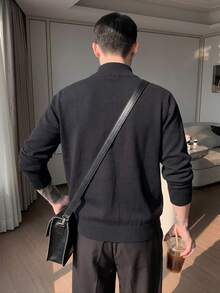 ALTZTAR Men's Solid Color Long Sleeve Zipper Half Placket Polo Shirt - Black - View 3