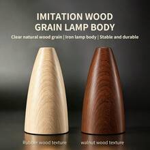 1PC Modern Creative Pleated Table Lamp, Walnut Wood Cone-Shaped Pleated Retro Bedside Lamp With Faux Wood Grain, INS Decorative Atmosphere Lamp, Dimmable, Button Control, Bedroom, Living Room, Office Table Lamp, USB Powered Bedside Lamp - Walnut Conical Table Lamp - Three-color Dimming - View 4