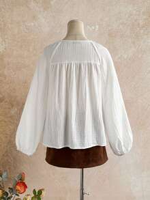 Rusttydustty Women's White Pure Cotton Vintage French Bohemian Style Doll Blouse, Embroidered Patchwork Hollow Design, Suitable For Autumn, Halloween - White - View 6