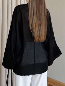 New Fashion Elegant Solid Color Women's Vintage Shirt, Home Wear All Season Top - Black - View 5