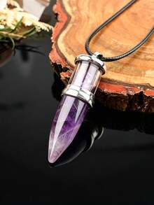 Natural Crystal Bullet Pendant Necklace, Glass Crushed Crystal Stone Necklace, Vintage Personalized Stone Accessory - Bullet Pendant - View 13
