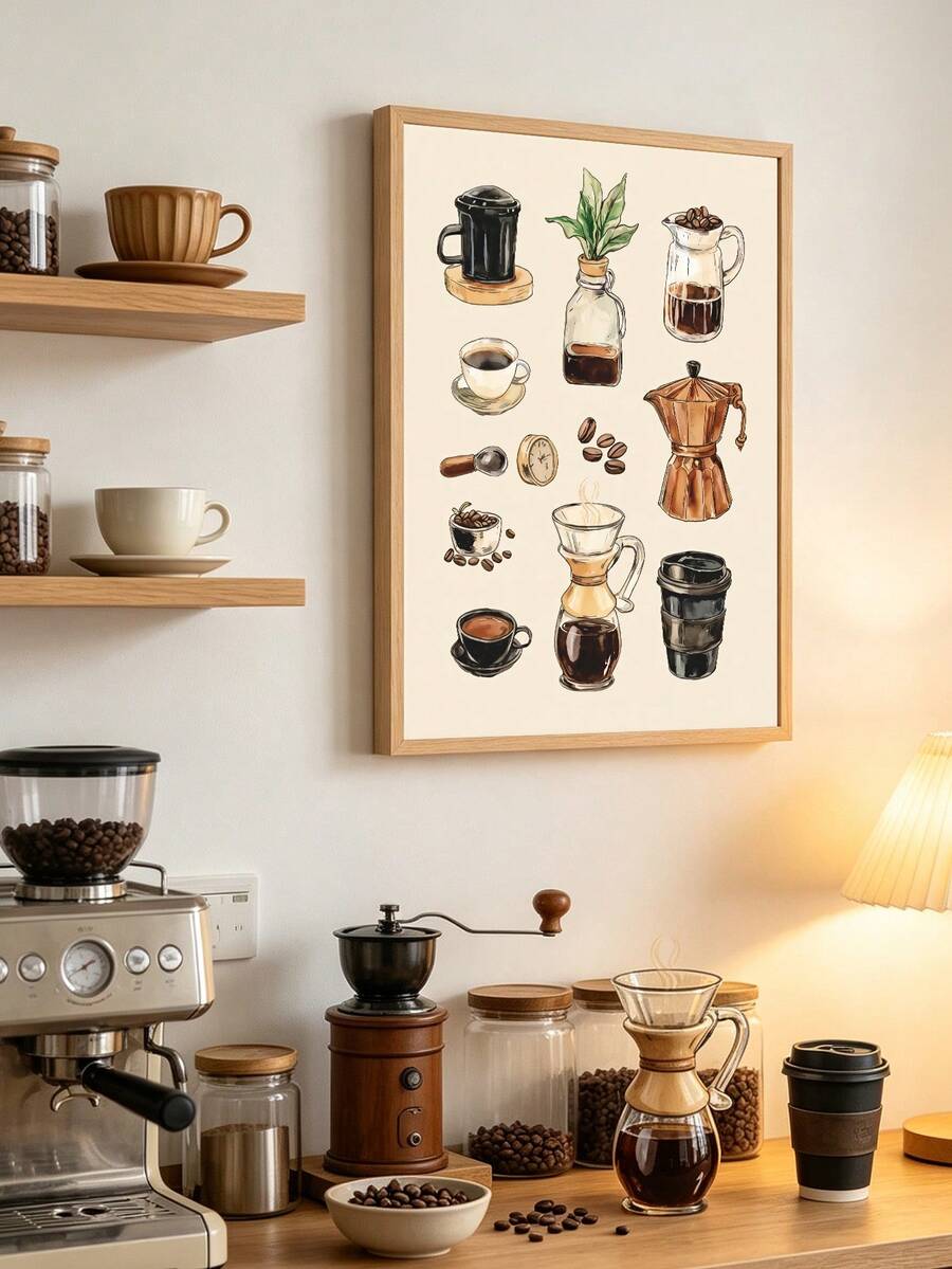 1 Piece Rustic Coffee Themed Frameless Fabric Wall Poster Vintage Cafe Beverage Art Print For Coffee Lovers Kitchen Bar Counter Living Room Apartment Modern Home Decor - 111 - View 1
