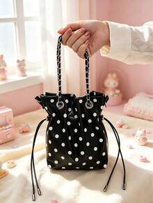 Cute Polka Dot Chain Drawstring Bucket Bag, Chain Strap Crossbody Bag, Y2K Style Mini Shoulder Bag, Suitable For Daily Casual Use, - Multicolor - View 6