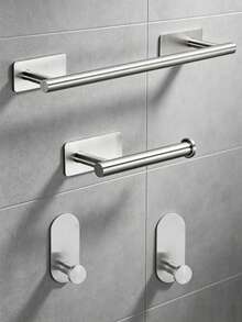 6pcs Bathroom Storage Hanging Set Stainless Steel Towel Rack American Style Toilet Paper Holder Coat Hook - Silver - View 2