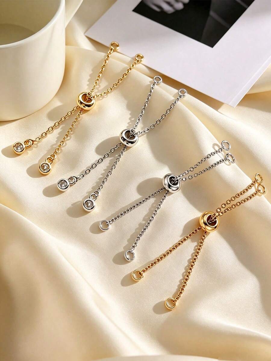 1/2pcs 304 Stainless Steel Adjustable Chain End Connector, DIY Silicone Pull Chain, Brass Positioning Flat Bead Spacer Jewelry Accessory - Pull-out Adjuster - View 1