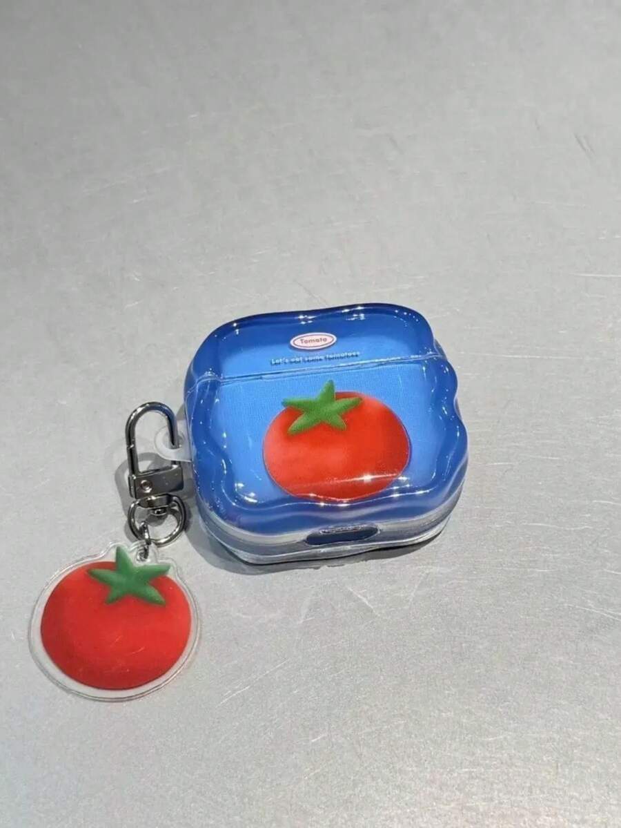 Korean Style Klein Blue Graffiti Tomato Design Soft Silicone Earphone Case Compatible With Apple 4th Gen, Pro 3rd Gen, 1/2/3, Pro 2, Anti-Drop, Women's - Blue - View 1