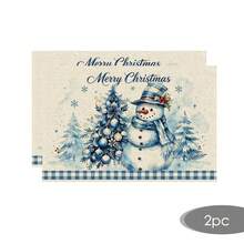 2/4/6/8/16pcs Round & Rectangular Placemats, Christmas Snowman Watercolor Christmas Tree Snowflake Print, Suitable For Home Kitchen Dining Table Decor And Christmas Party Atmosphere - Multicolor - View 16